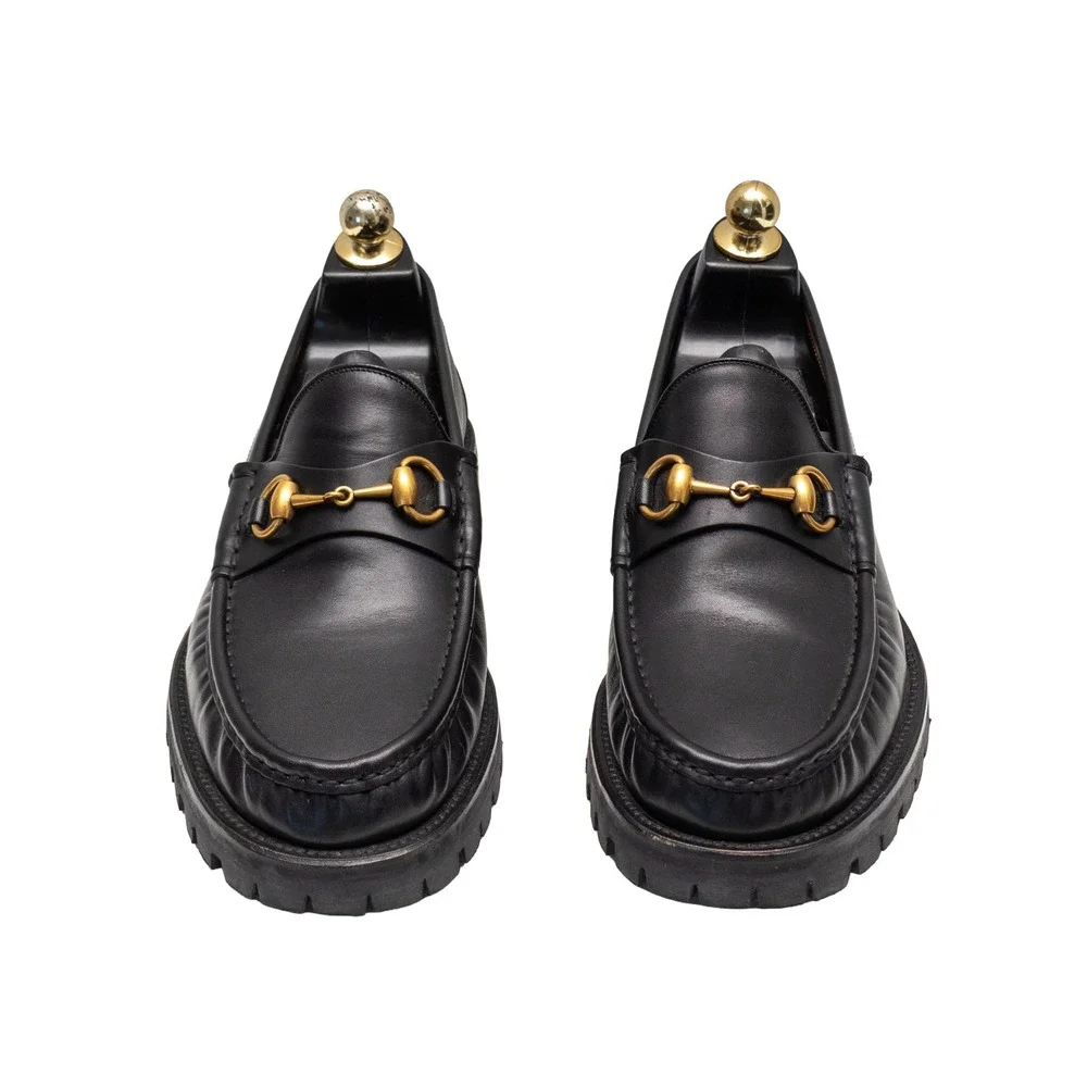 Gucci Black Leather Horsebit Lug Sole Loafers Mens Size UK 7 US 8 Made in Italy